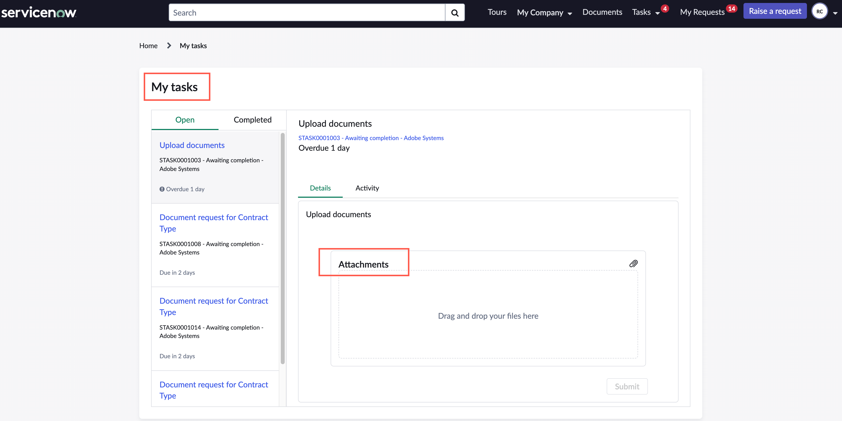 Attachments section for uploading documents
