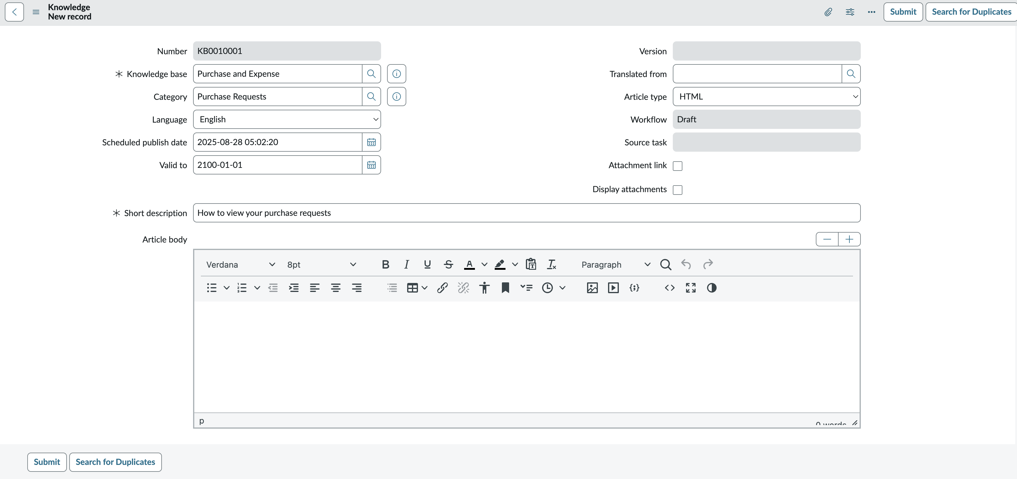 Create new knowledge base article.