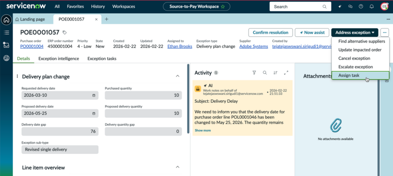 Assigning a purchase order exception task