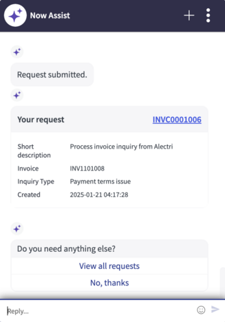 Summary of the new request created.