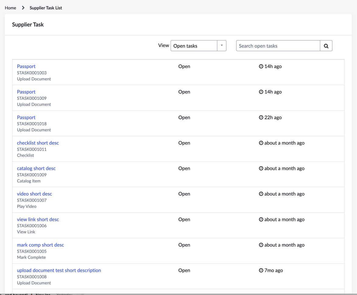 Supplier Task List page.