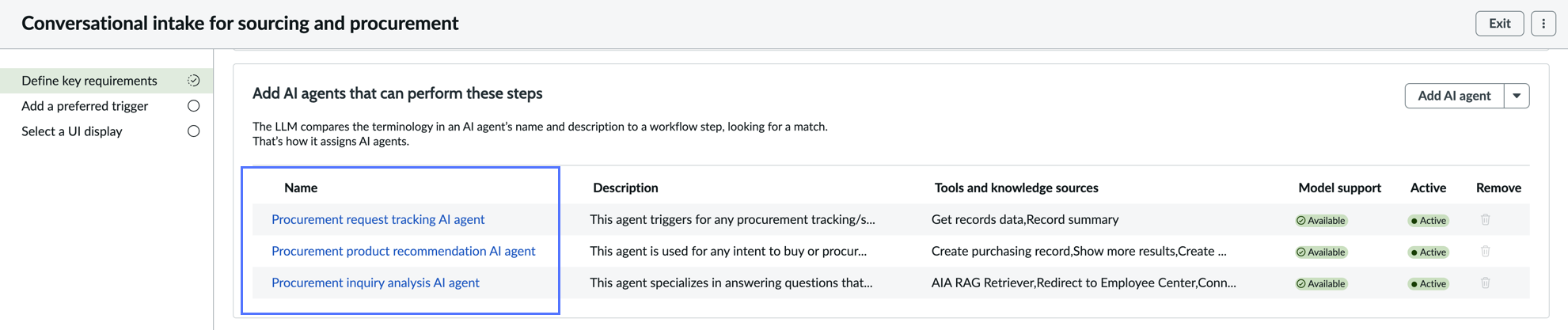 AI agents that you can select to enable.