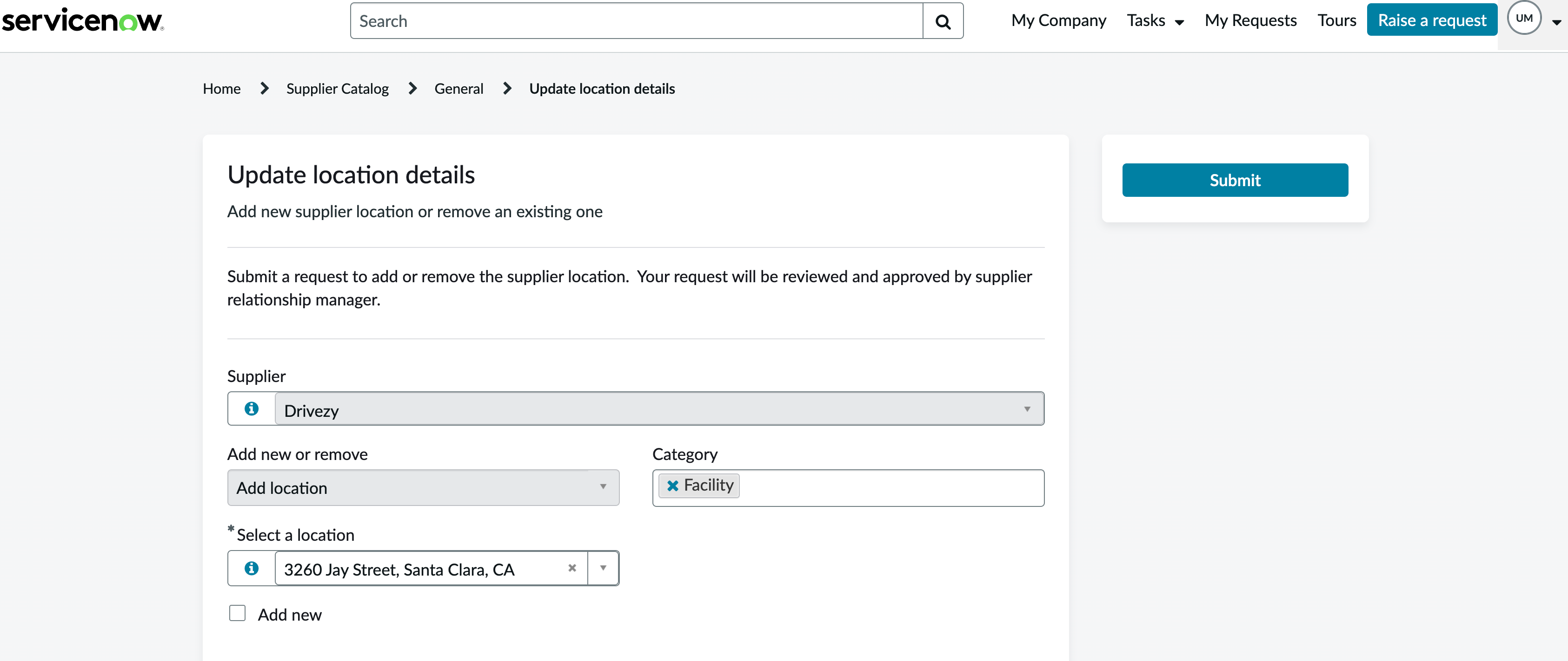 Filled-in form for updating location details.