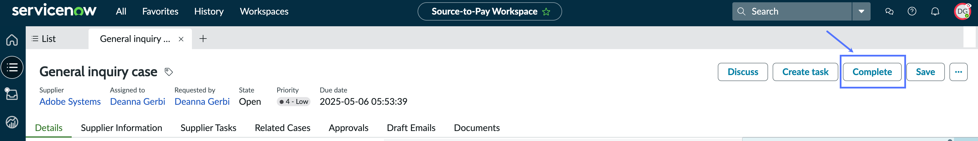 Complete a supplier case