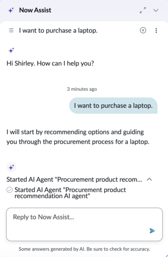 Procurement product recommendation AI agent starts.