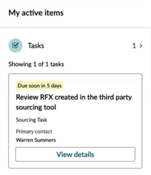 RFx tasks in Employee Center homepage.