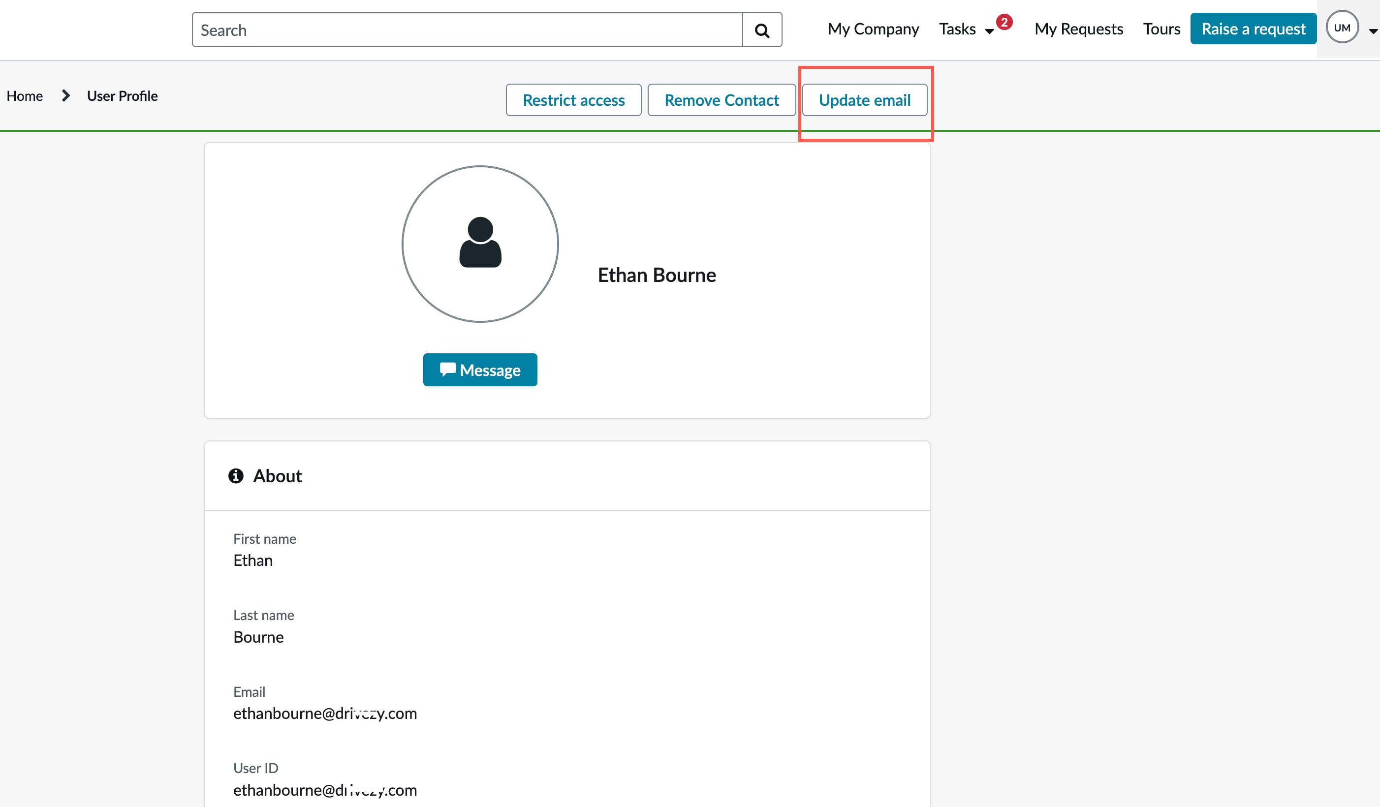 Selected button for updating supplier's email address.