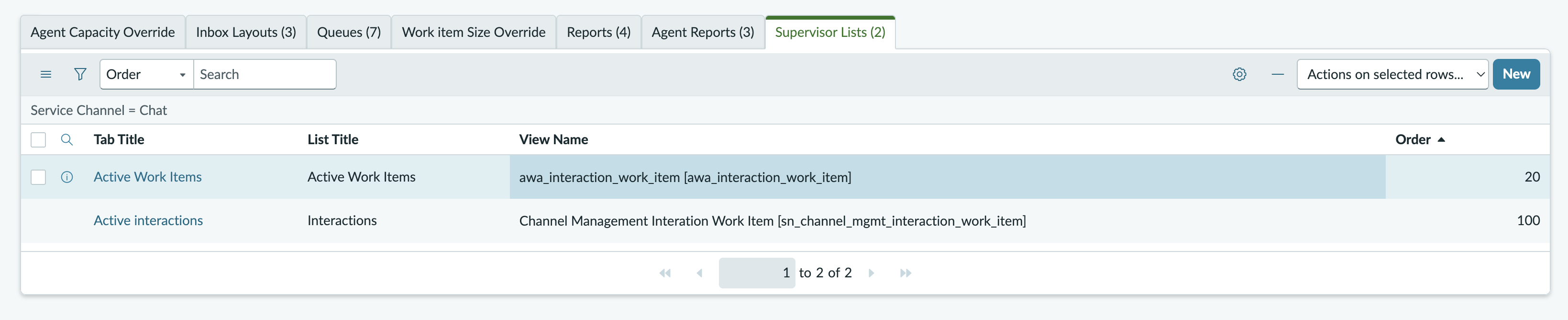 Service channel chat displaying supervisor lists. For information about the supervisor lists components, refer to the Supervisor Lists form table.
