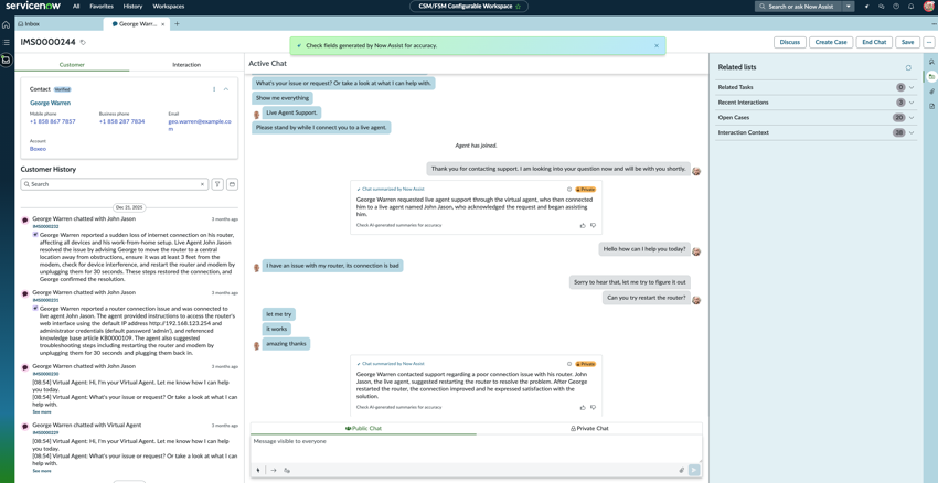 AI-generated chat summaries for an interaction.