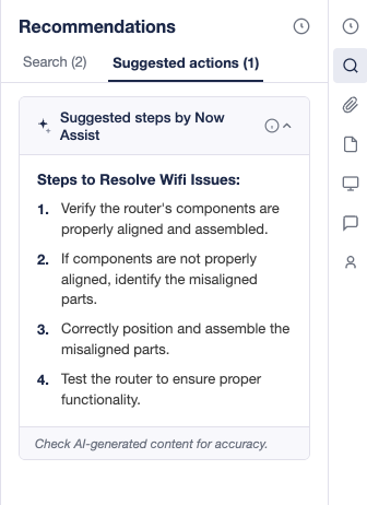 Suggested steps by Now Assist to resolve the issue