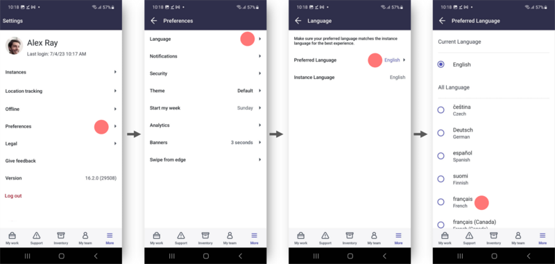 Seleção de idioma em dispositivos Android.