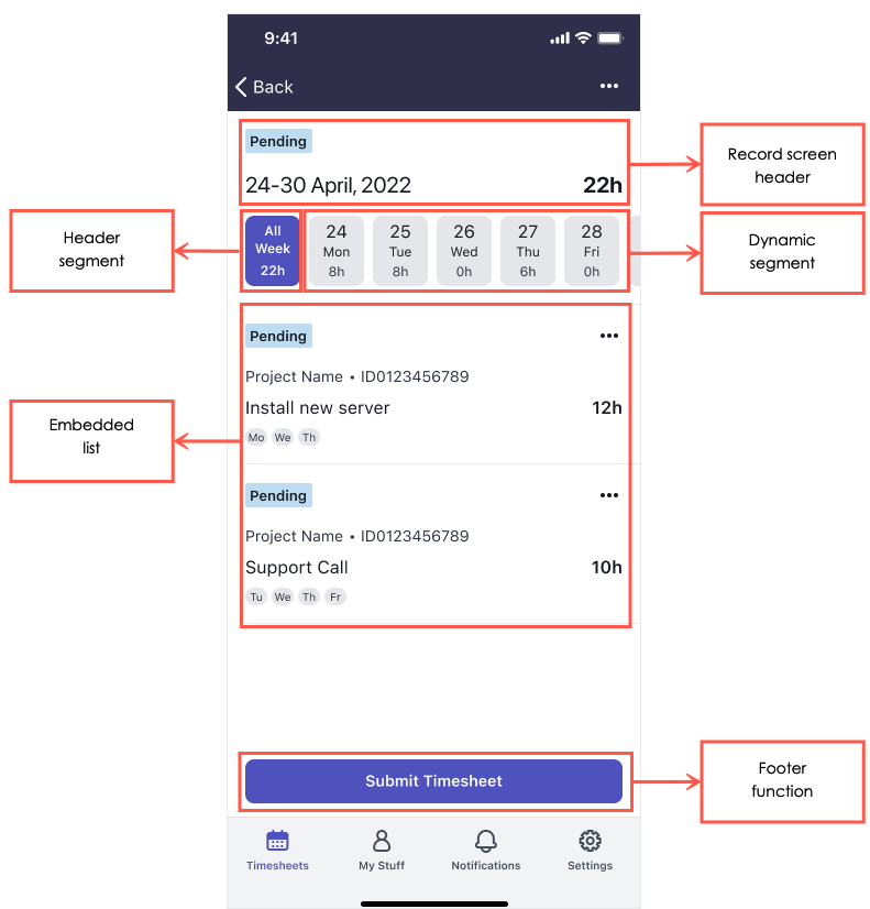 Segmento dinâmico em uma tela de registro com textos explicativos.