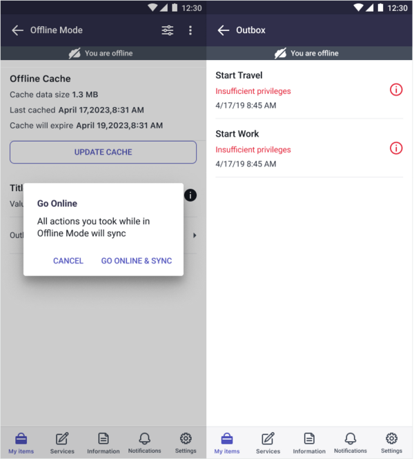 Telas mostrando como sincronizar dados.