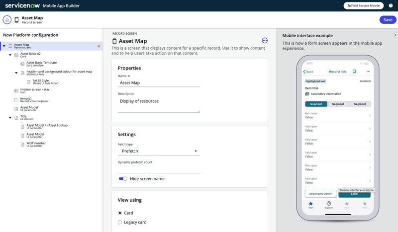 Tela de registro exibindo as seções: árvore de configuração, painel de configuração e painel de exemplo.