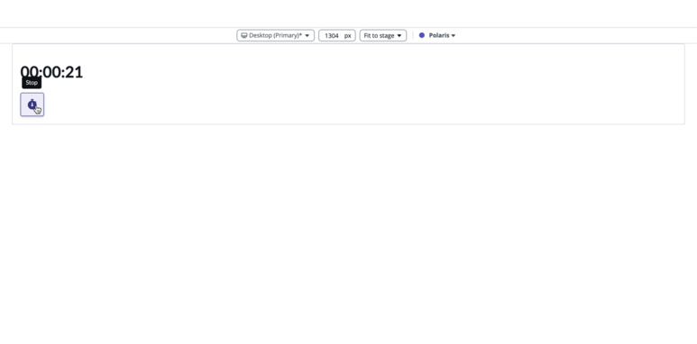 UI Builder preview of page with running stopwatch component.
