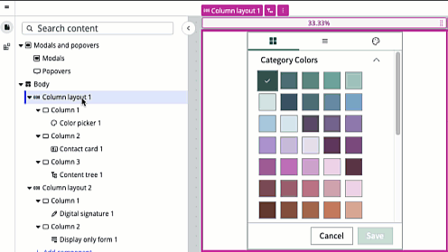 Animation showing column layouts and columns displayed on the stage with a magenta outline and components outlined in blue.