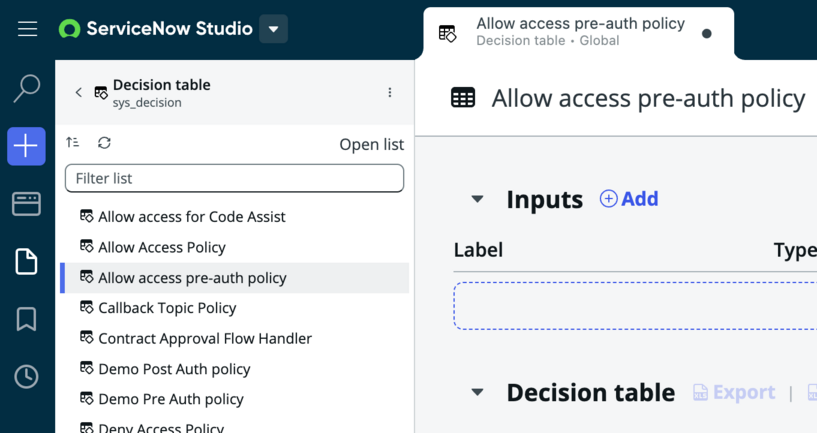 Les tables de décision s’ouvrent dans le générateur de Studio de workflow.