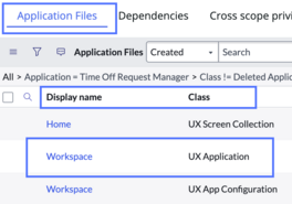 Onglet Fichiers d’application avec l’entrée de l’application UX de l’espace de travail mise en surbrillance.