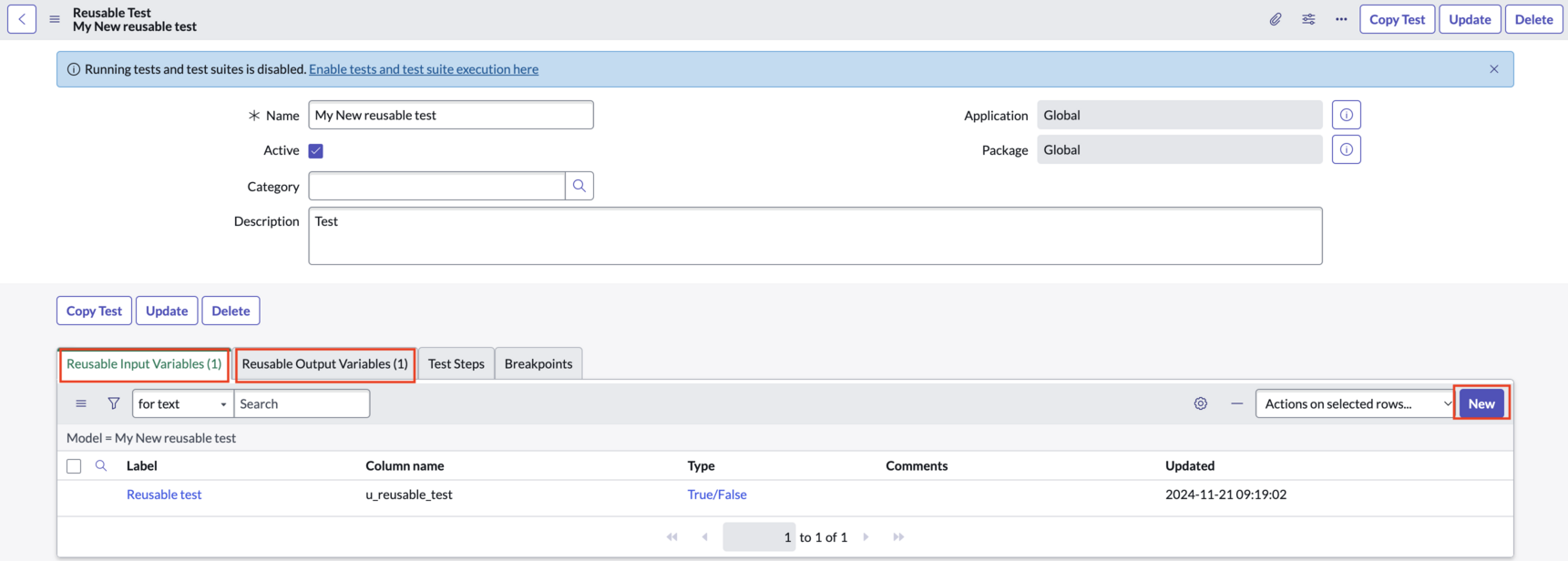 Screenshot showing input/output variables