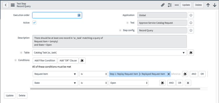Record query test step