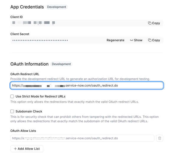 Zoom 스포크에 대한 OAuth 자격 증명 구성입니다.