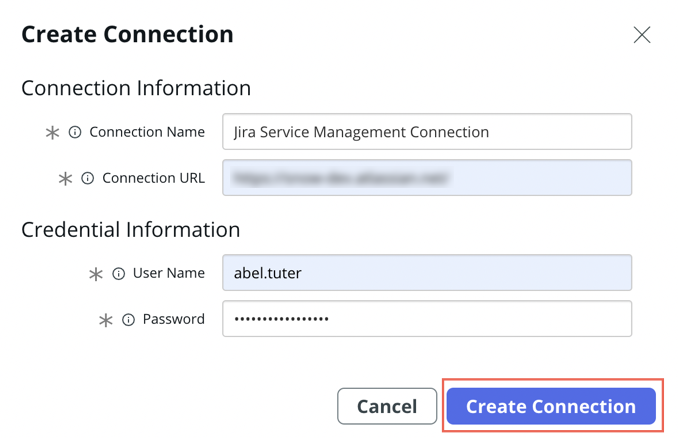 Jira Service Management 연결 양식입니다.