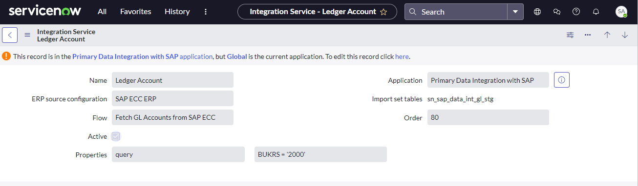 Paramètre de requête pour le compte général
