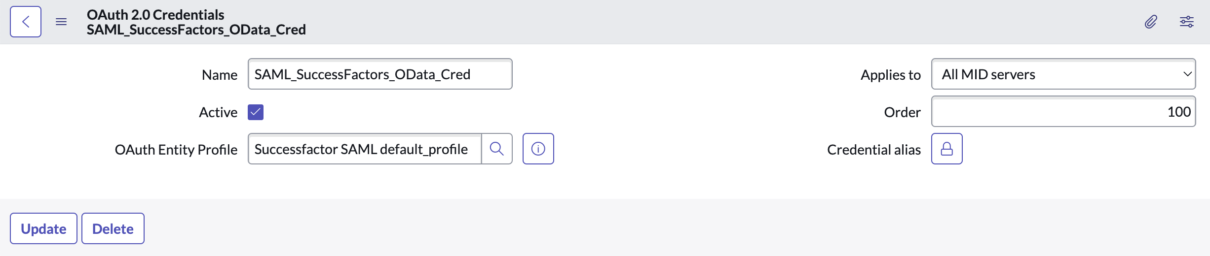 OData 認証情報レコード。