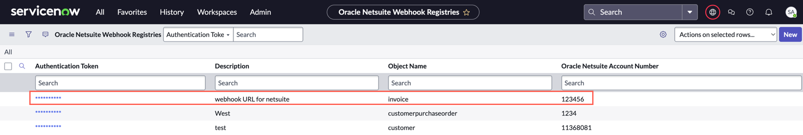 Webhook レジストリに登録されている Webhook。