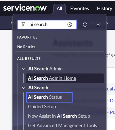 AI 検索アプリケーションの AI 検索ステータスモジュール。