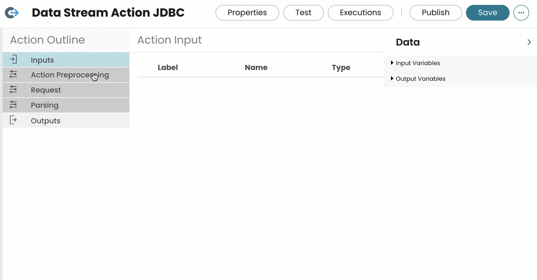 JDBC データストリームアクション