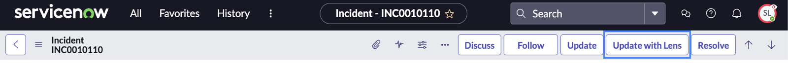 ServiceNowインスタンスの [レンズ] ボタンで更新します。