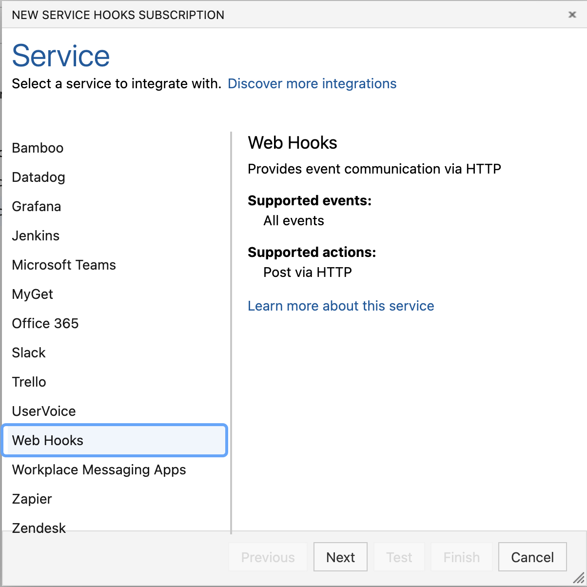 外部トリガーのサービス Webhook の作成