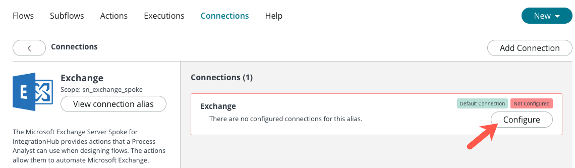 Botão Configurar para o alias do Exchange.