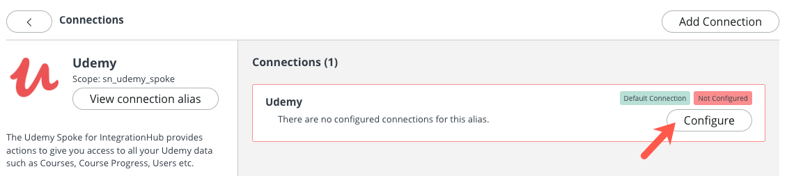 Botão Configurar para conexão e credenciais.