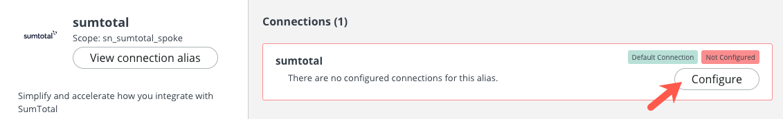 Botão Configurar para configurar a conexão e a credencial.