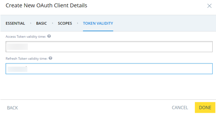 Criar nova janela de detalhes do cliente OAuth.