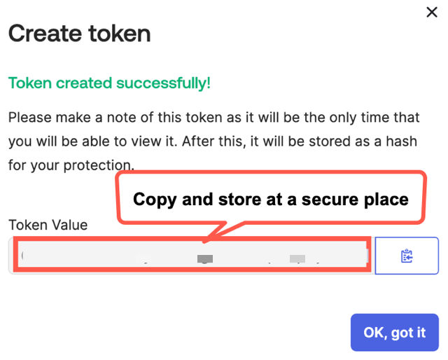 Token criado.