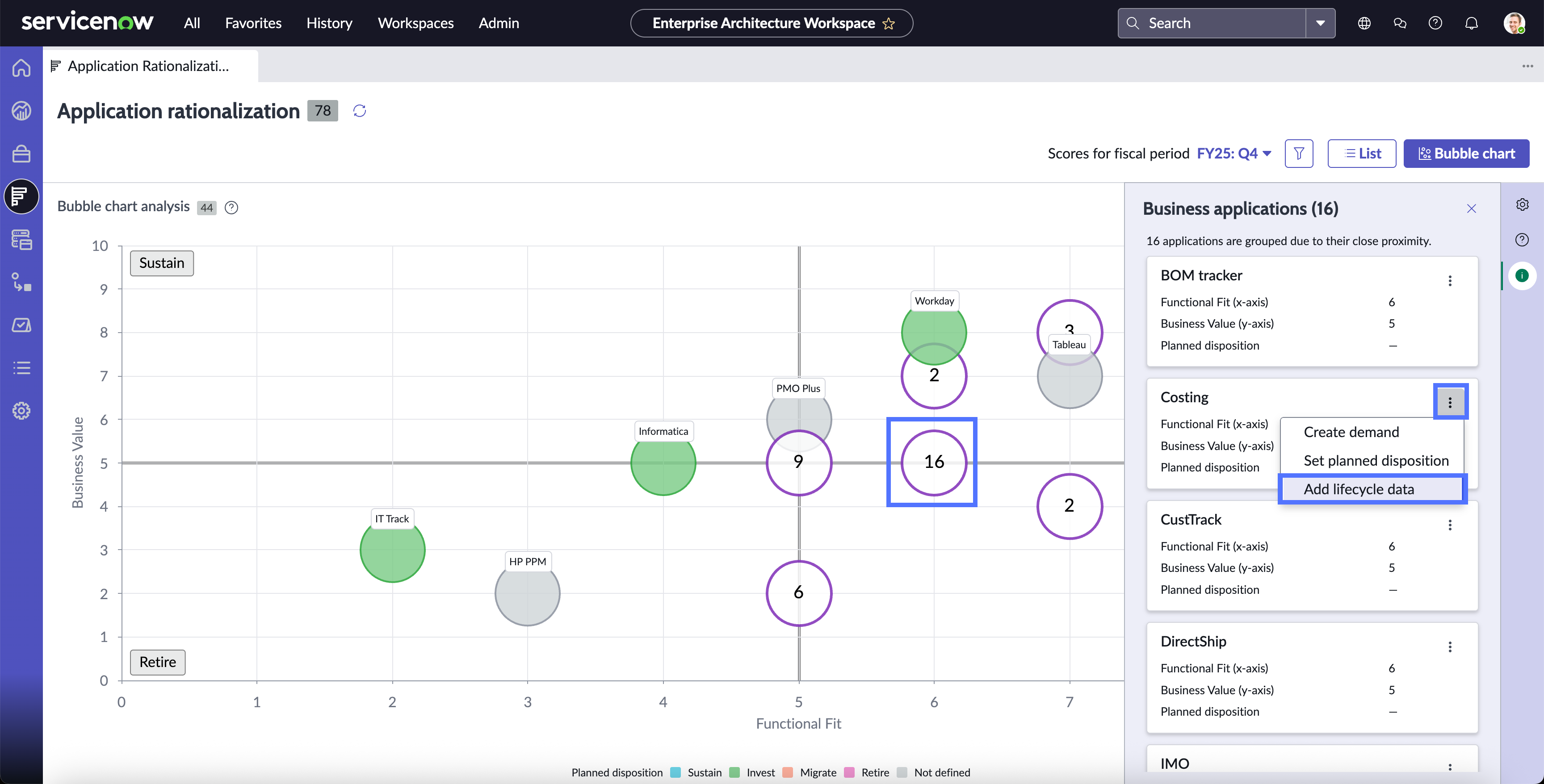 Add lifecycle data button highlighted for a grouped bubble.
