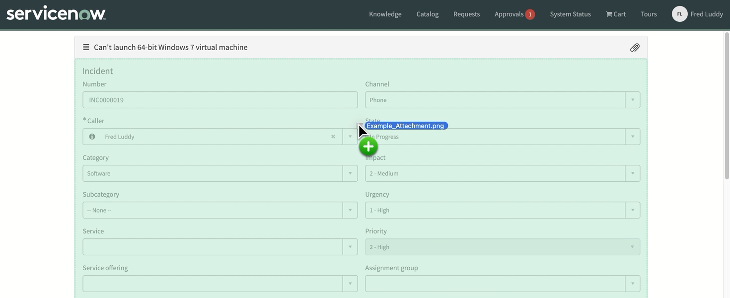 Arrastando um arquivo sobre a zona de anexo em um widget de formulário