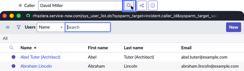 The reference lookup list opens in a pop-up window