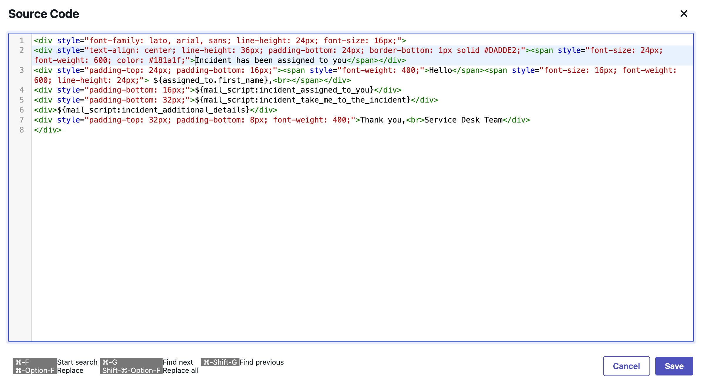 HTML source code editor
