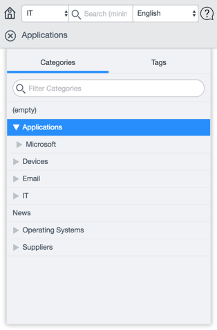 Knowledge Mobile UI knowledge categories
