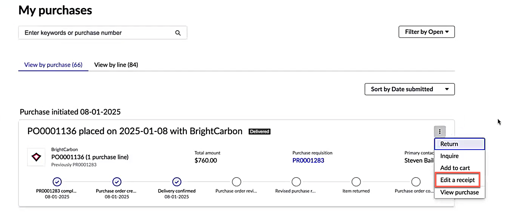 Edit a receipt option.
