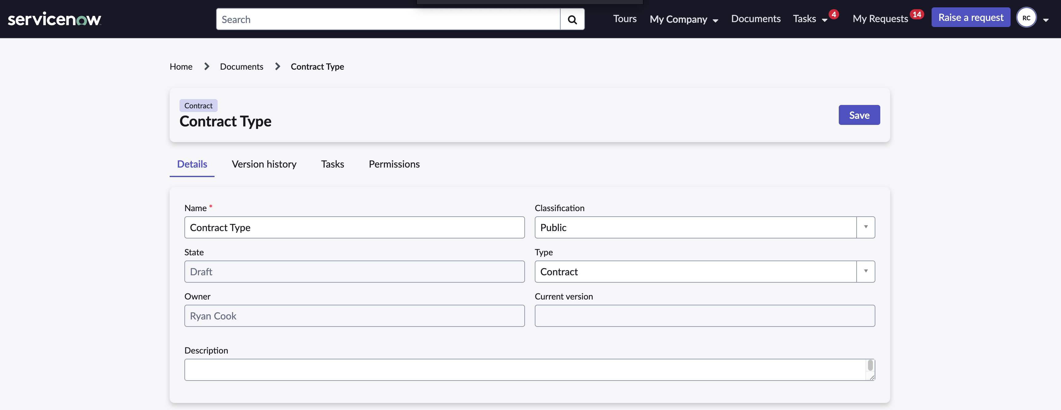 Document details page.