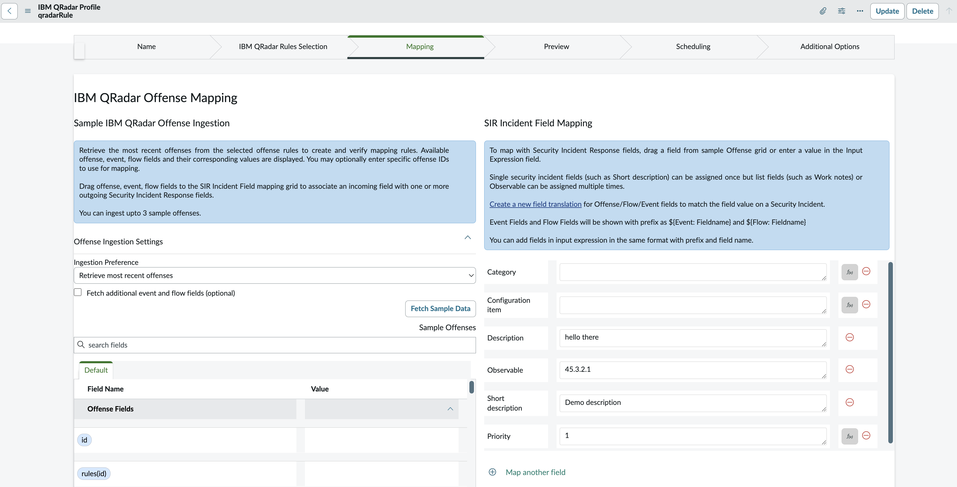 IBM QRadar : créer un profil : mappage : par défaut