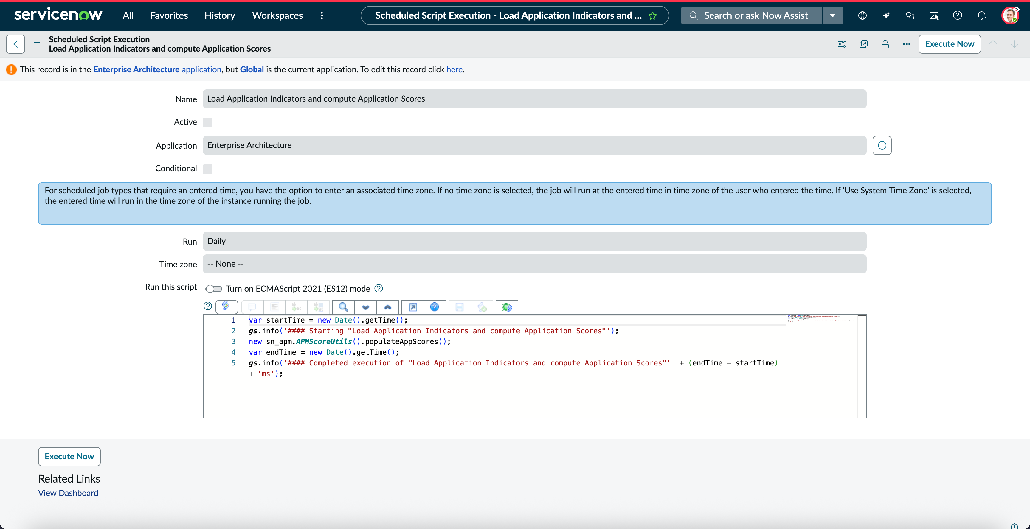 Execute scheduled job to compute application scores