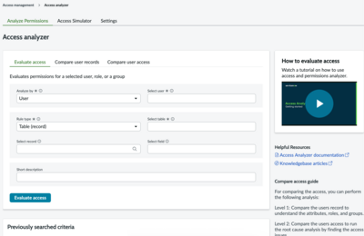 Access analyzer tab