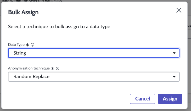 The bulk assign techniques form.