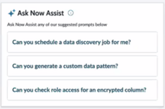 3 つのスキルが表示された [Now Assist質問] パネル。